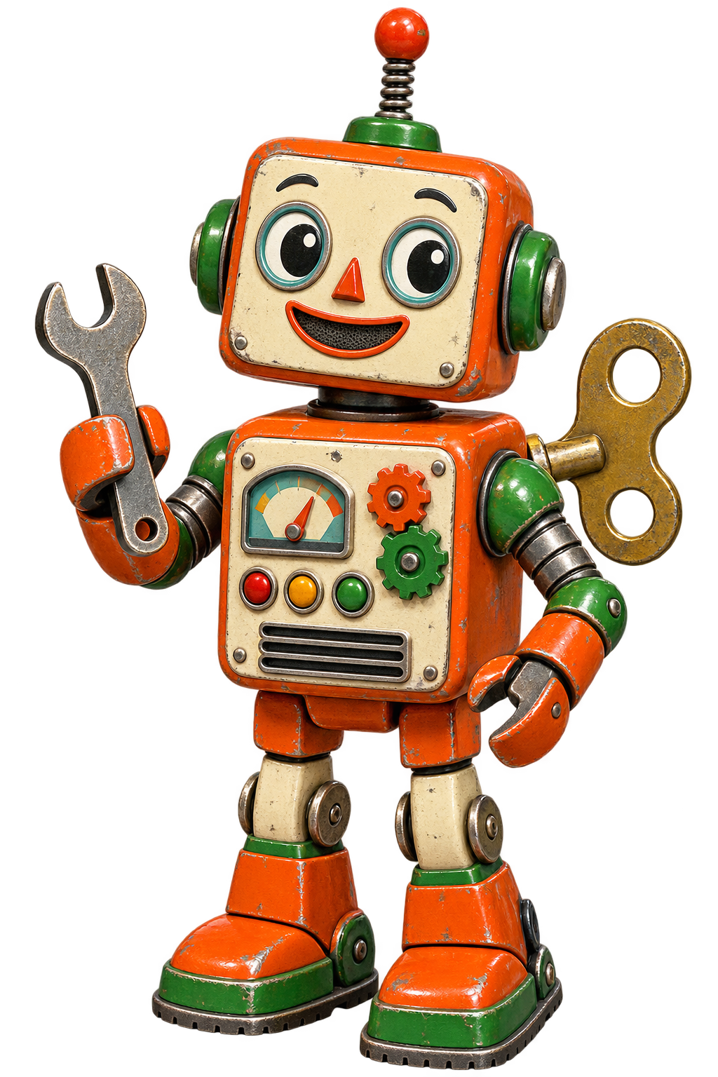 Friendly retro tin robot helper